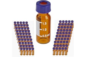 ALWSCI 2 ml 9 mm HPLC Vial, Amber Autosampler Vial, BorosiliGlass Sample Vial with Graduation, 9-425 Type Screw Threaded Vial, Blue Screw Cap with Hole, White PTFE&Red Silicone Septa, 100 of Pack