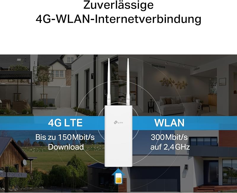 TL-MR110-Outdoor 4G LTE Router, WLAN Router SIM Karte, 4G Cat 4 bis zu 150 Mbit/s, 2,4 GHz WLAN bis 300 Mbit/s, PoE/DC-Stromversorgung, IP65, Betriebstemperatur -30℃ bis +60℃