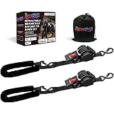 Retractable Motorcycle Tie Down Straps, 1" x 10' with Fleece Sleeves | Auto Retracting Ratchet Design, Fleece Protective Sleeves, Coated S-Hooks, Soft Loops, 1" x 10' Motorcycle Transport Straps