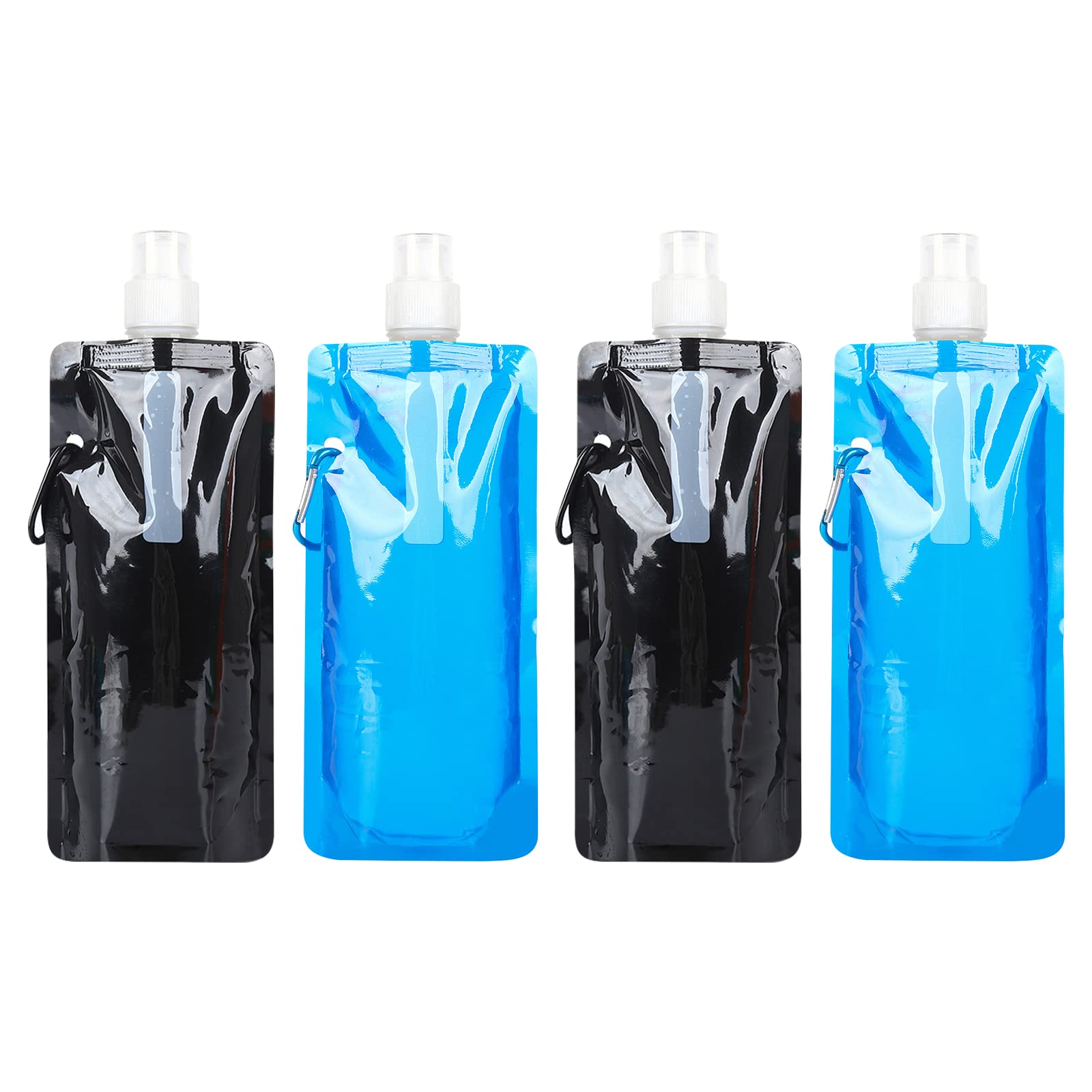 GLAITC Foldable Water Bottle - 4 Pcs Collapsible Drinking Bags with Clip for Outdoor Indoor Sports, Biking, Hiking, Travel