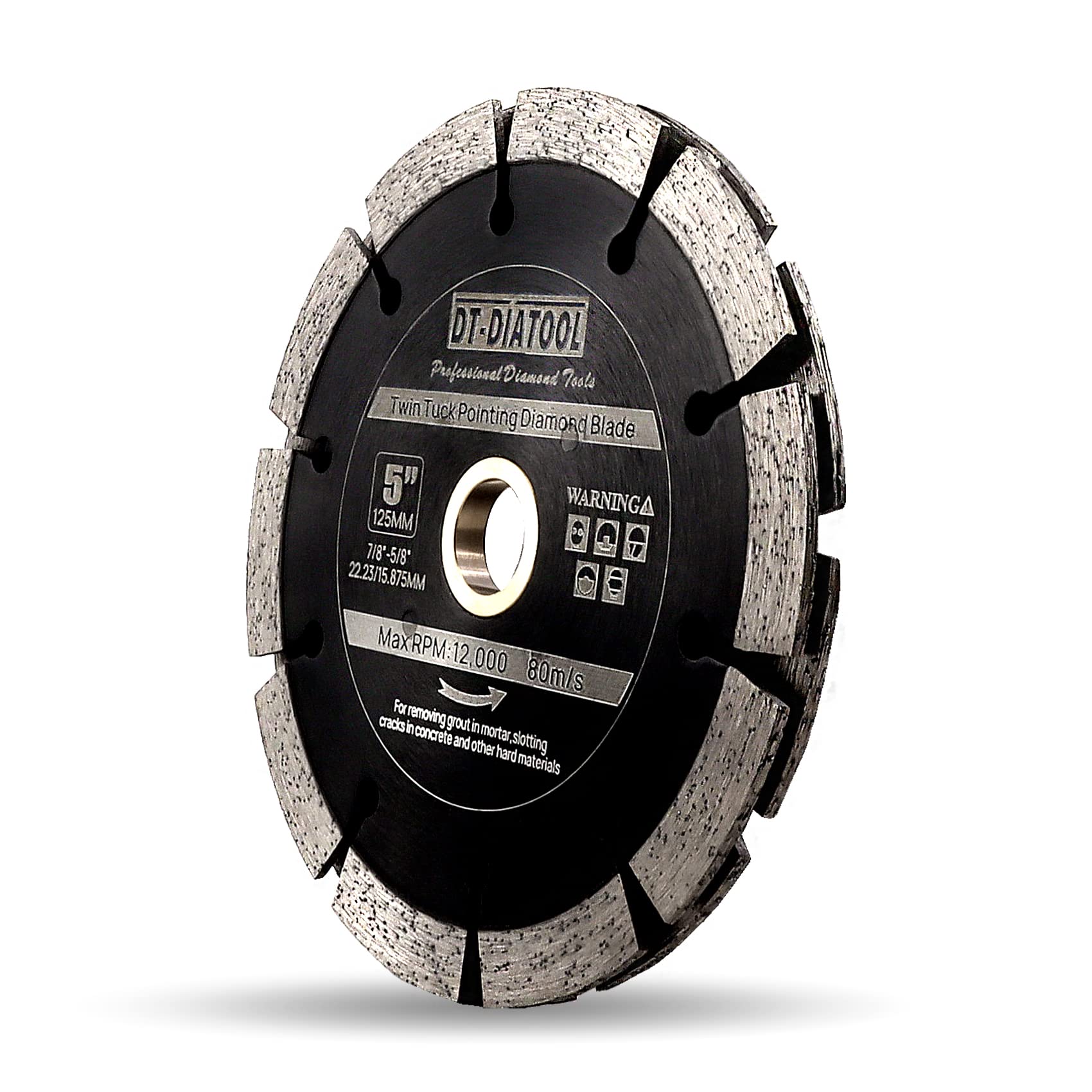 DT-DIATOOL Twin Tuck Point Disc - 125mm Mortar Raking Dual Diamond Disc 22.23-16mm Arbor for Mortar Removal, Grout Concrete Asphalt Surfaces Repair, Masonry Brick Stone Cutting