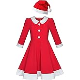 Sunny Fashion Girls Dress Christmas Santa Hat Long Sleeve Party New Year