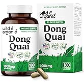 Wild & Organic Dong Quai Capsules 1000 mg - Menopause Supplements for Women - Dong Quai Root Supplement - Angelica Root Herb - 90-Day Supply - Non-GMO, Vegan, Gluten-Free - 180 Count