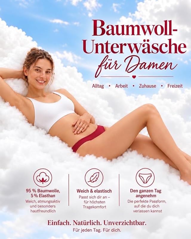 6er Pack Unterhosen Damen Baumwolle Unterwäsche Frauen Set Cotton Panties Slips Mehrpack Hipster Atmungsaktiv S-XL