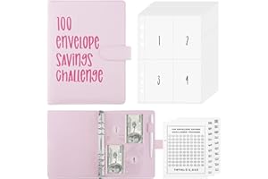 HEMOUR 100 Envelopes Challenge Binder, Money Saving Challenge Budget Binder Book with Cash Envelopes for Budgeting Planner to Save $5,050 (Pink)