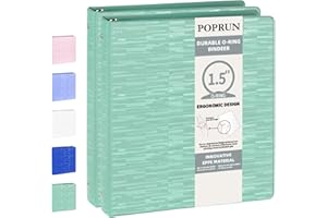 POPRUN 3 Ring Binder 1.5 Inch, PVC-Free, Holds 325 Sheets of 8.5 x 11 Paper, Extra Durable Organizer with 2 Pockets for School & Office, Heavy-Duty, 2 Pack, Midnight Green