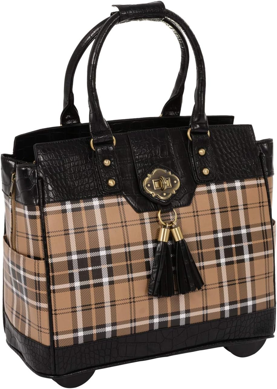 Mad for Plaid Rolling Computer iPad Tablet or Laptop Tote Briefcase Carryall Bag