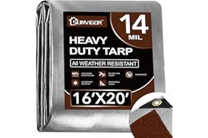 Sunvigor Tarp Waterproof 16x20Ft, Heavy Duty Tarp Cover Extra Thick 14 Mil Tear and UV Resistant, Outdoor Tarps with Grommets and Reinforced Edges for Roof, Camping, Patio, Pool, Boat