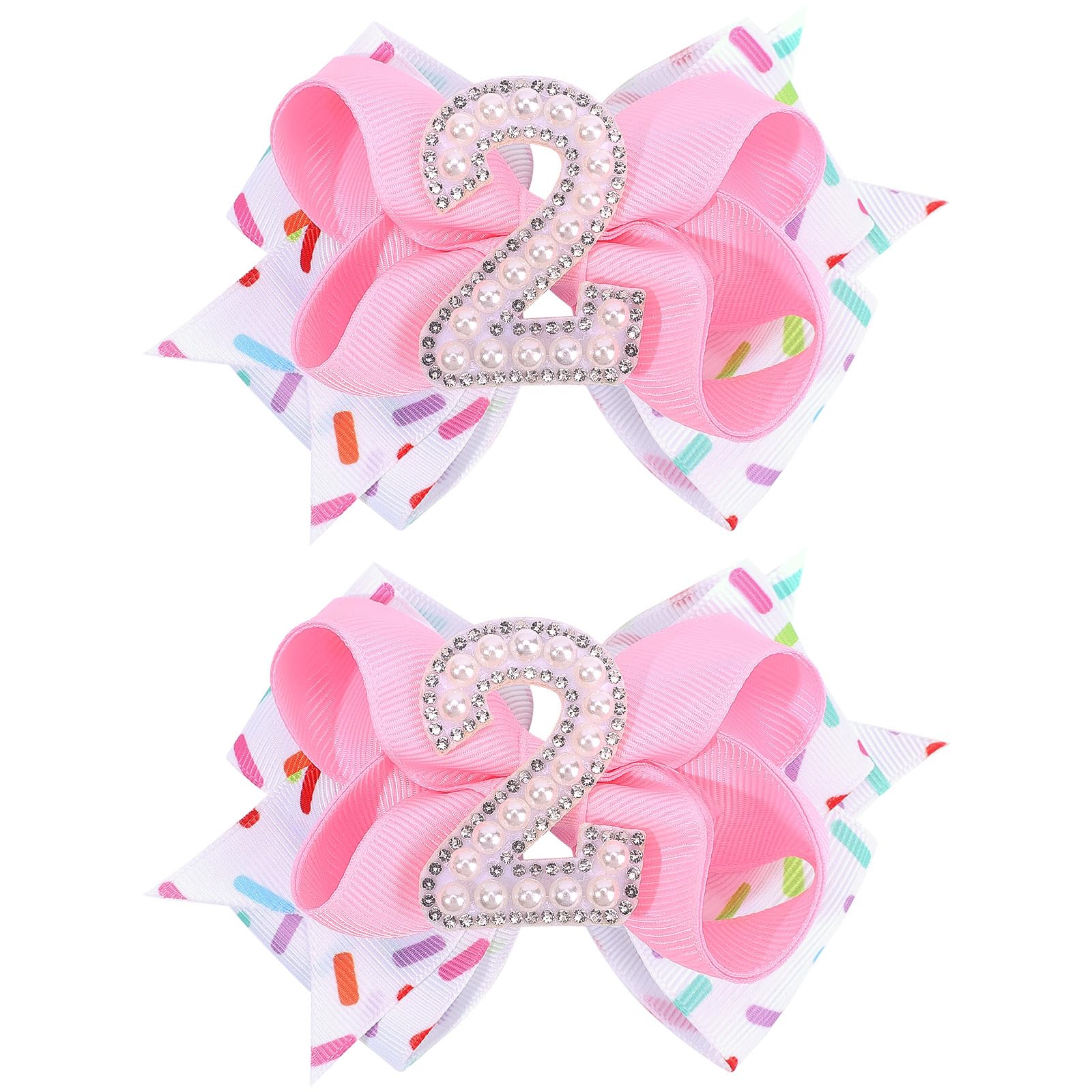 Photo 1 of 2PCS Hair Bows for Baby Girls Birthday - 2nd Birthday Hair Bow Sweet Theme with Ice Cream Party, Pink Hair Accessories for Baby Toddler 1 2 3 4 5 6 Years, Outfit & Decorations