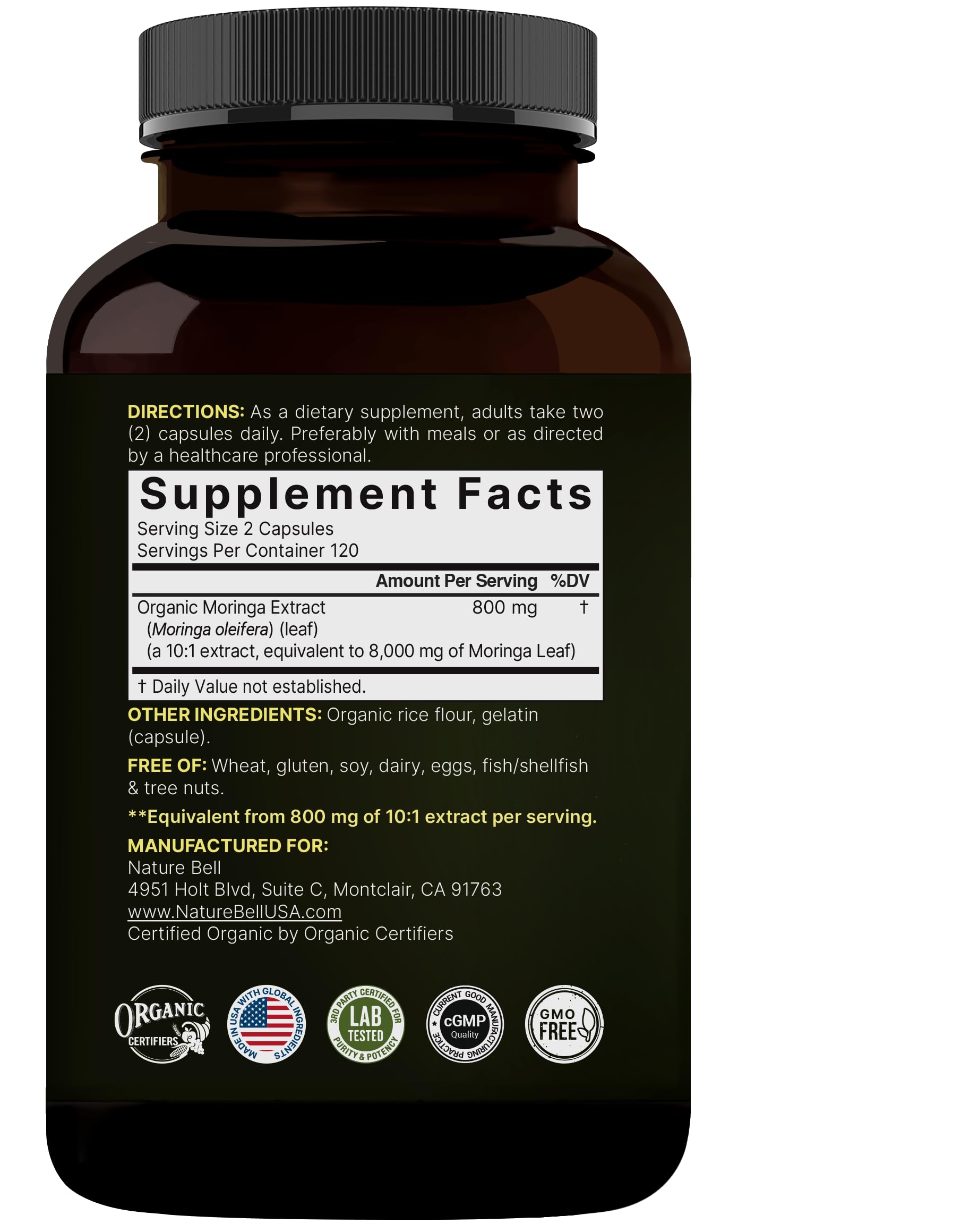 NatureBell Pure Moringa Capsules 8,000mg Per Serving | Made with Moringa Powder Organic, 240 Capsules – Green Superfood, Skin Health, & Immune Support – Non-GMO, Gluten Free, 4 Month Supply