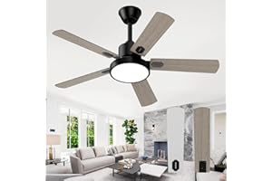 Obabala Ceiling Fans with Lights and Remote, Outdoor/Indoor Black Fan with Lights for Patio Bedroom Living Room，52 Inch