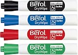 Berol Dry Wipe Whiteboard Marker Pens Bullet Tip 4 Count Black Blue Red Green view 2