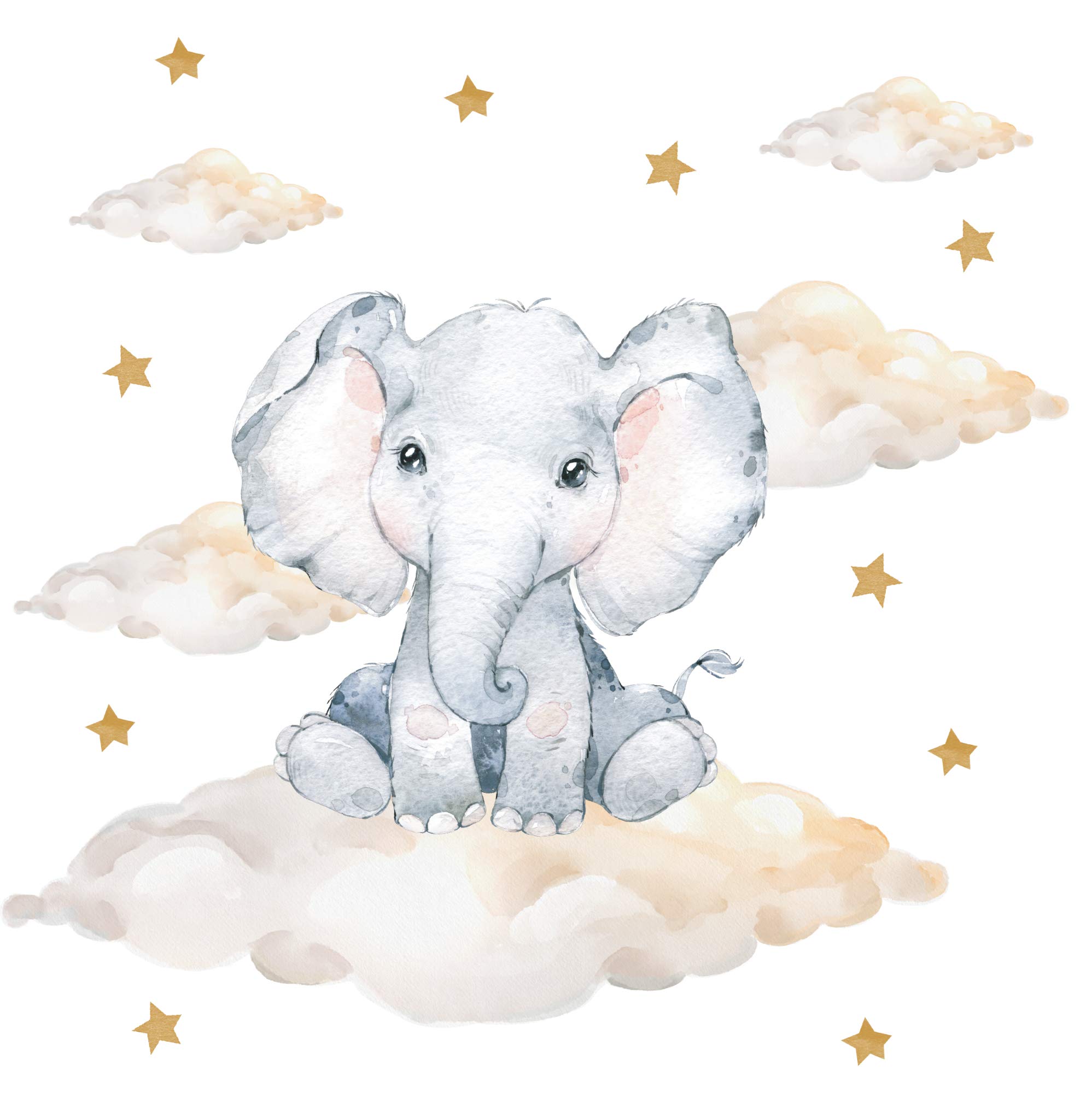 Pandawal Wall Sticker Safari Animals on Clouds with Stars (S, Elephant)