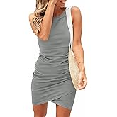 BTFBM Women Summer Dresses 2026 Sleeveless Tank Ruched Bodycon Sundresses for Women Party Beach Mini Casual Spring Dress