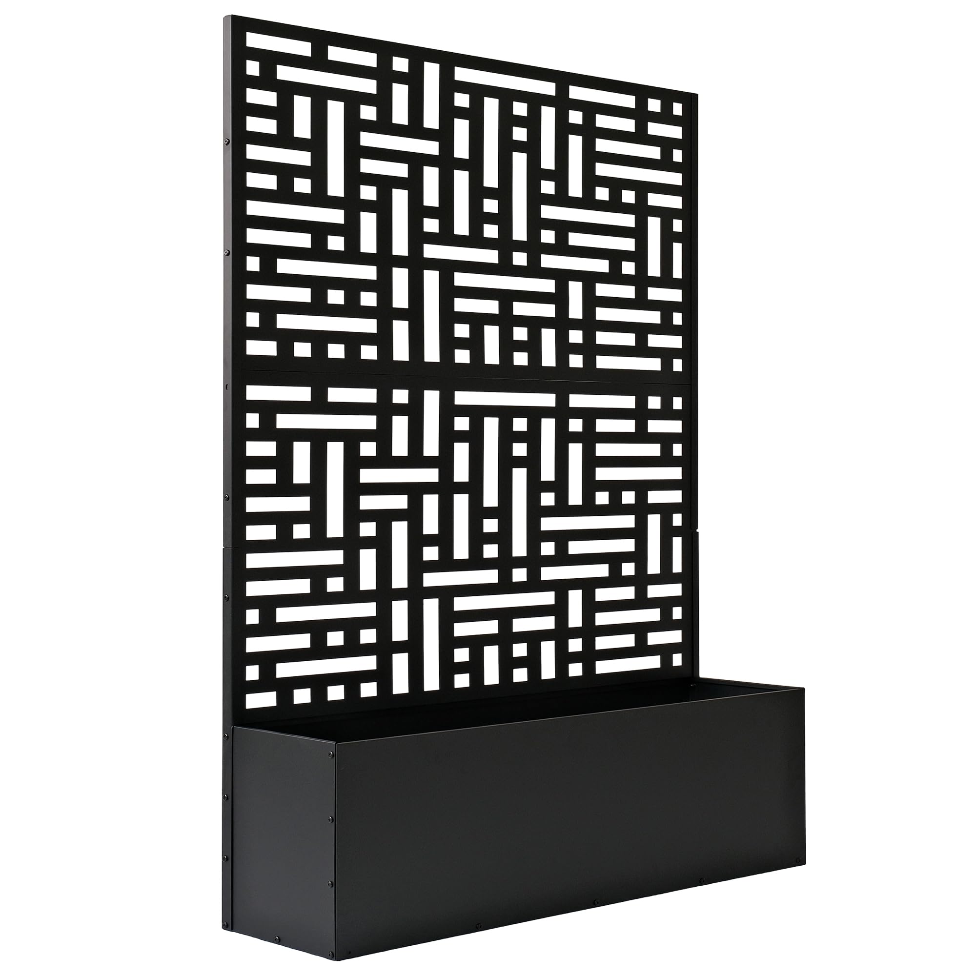 Photo 1 of 6 ft. X 4 ft. Black Freestanding Metal Privacy Screen Room Divider with Flower Box
