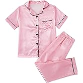 MyFav Pajama Set for Girls Button Down Silky Kids Sleepwear Nightwear Loungewear Clothes Set