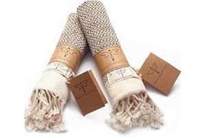 SMYRNA TURKISH COTTON Vintage Series Turkish Hand Towels, 16x40 inch, Decorative Turkish Hand Towels for Bathroom, Kitchen, Face, Hair, Tea, Yoga, Gym, Dishcloth Set of 2, Latte