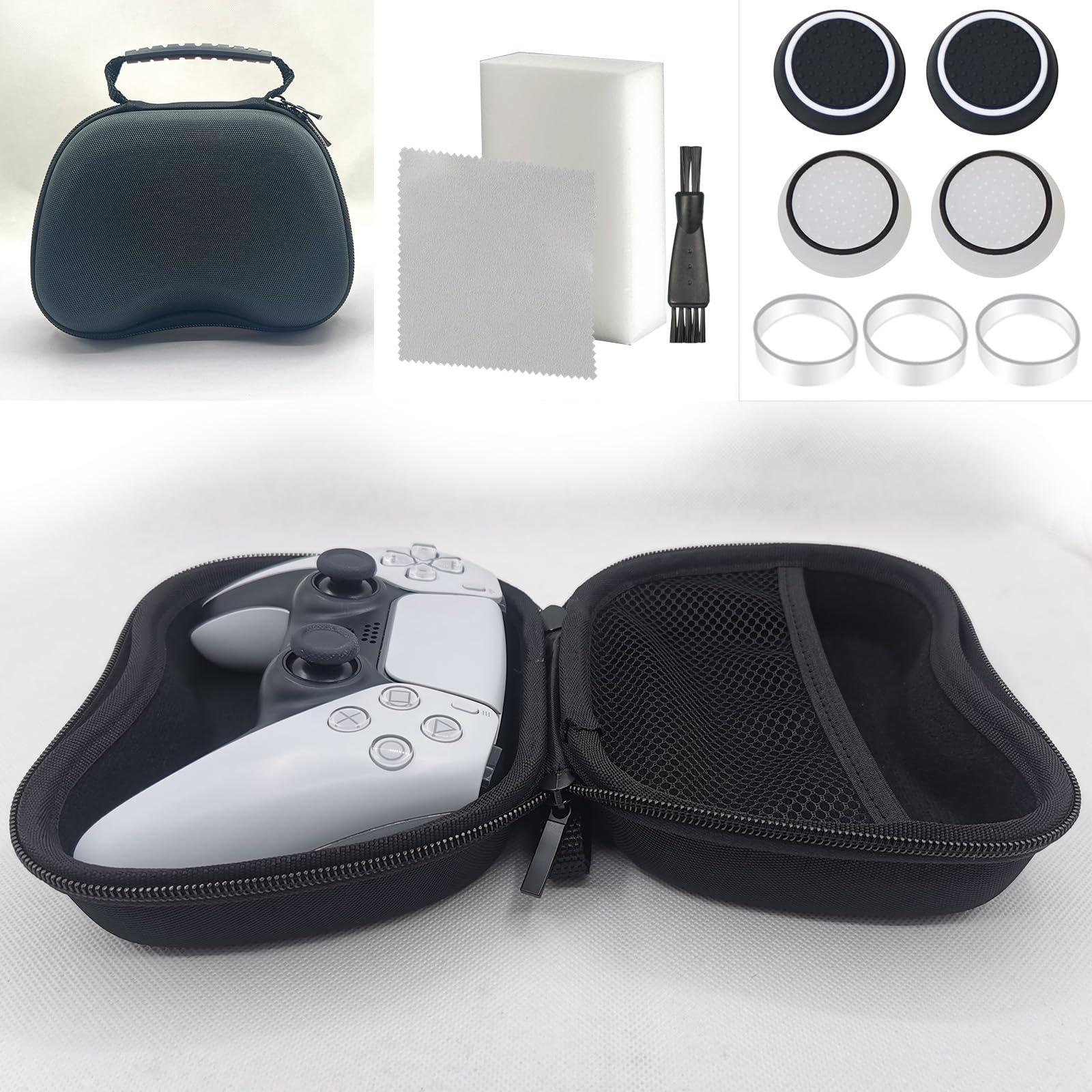 Photo 1 of ZHI-NYLLDJS Controller Case For PS5/4,For Xbox One (Series X, S),For Switch1/2 Pro Controller,precision rings&Thumb Grip Caps,Powerful clean Sponge&Cleaning Cloth (Black, 11in1Set)