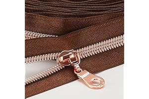 Sawoake 10 Yards Bulk Zipper(#5), Brown Nylon Coil Zipper with AntiqueBrass Teeth by The Yards, Replacement Sewing Zipper with 10PCS Zipper Sliders for DIY Sewing Craft Bags(#5 AntiqueBrassBrown)