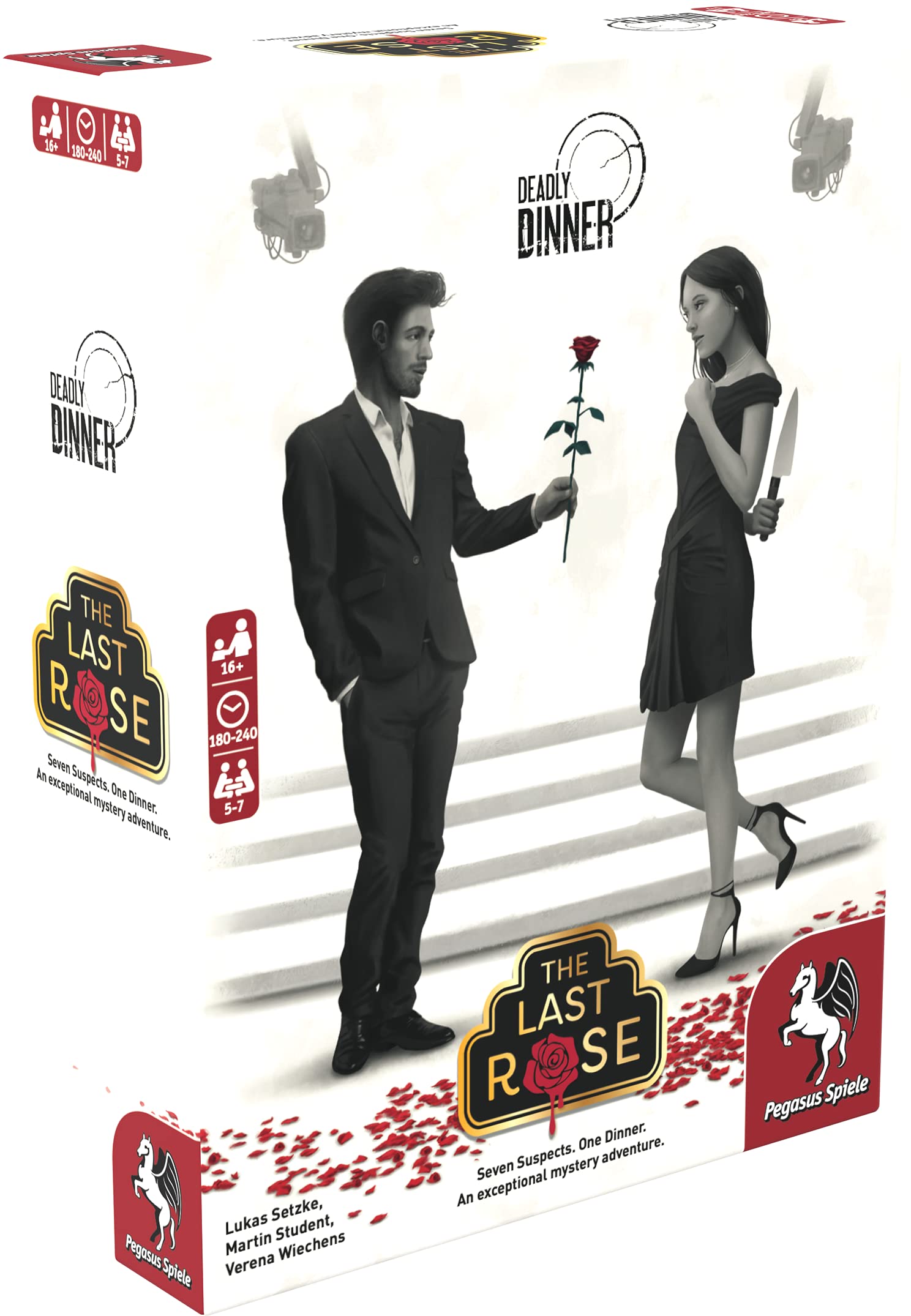 Pegasus Spiele 19011E - Deadly Dinner - The Last Rose - Murder Mystery at Home for 5 to 7 Players - English Crime Dinner for 5 to 7 Players - English Crime Solving Game