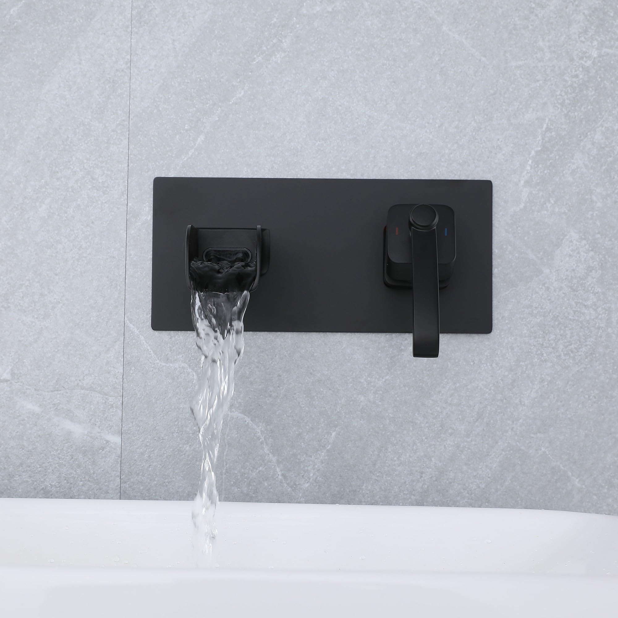 Wall Mounted Tap Wall Mounted Bathroom Sink Tap Black,Concealed Brass Basin Hot and Cold Mixer Tap