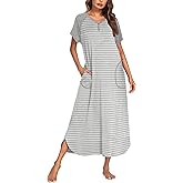 Ekouaer Long Nightgown Women's Loungewear Short Sleeve Sleepwear Full Length Sleep Shirt with Pockets