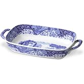 Spode Blue Italian Handled Serving Tray, Large Oven to Table Bakeware, Porcelain Lasagna Pan, Casserole Dish, Dishwasher and Oven Safe