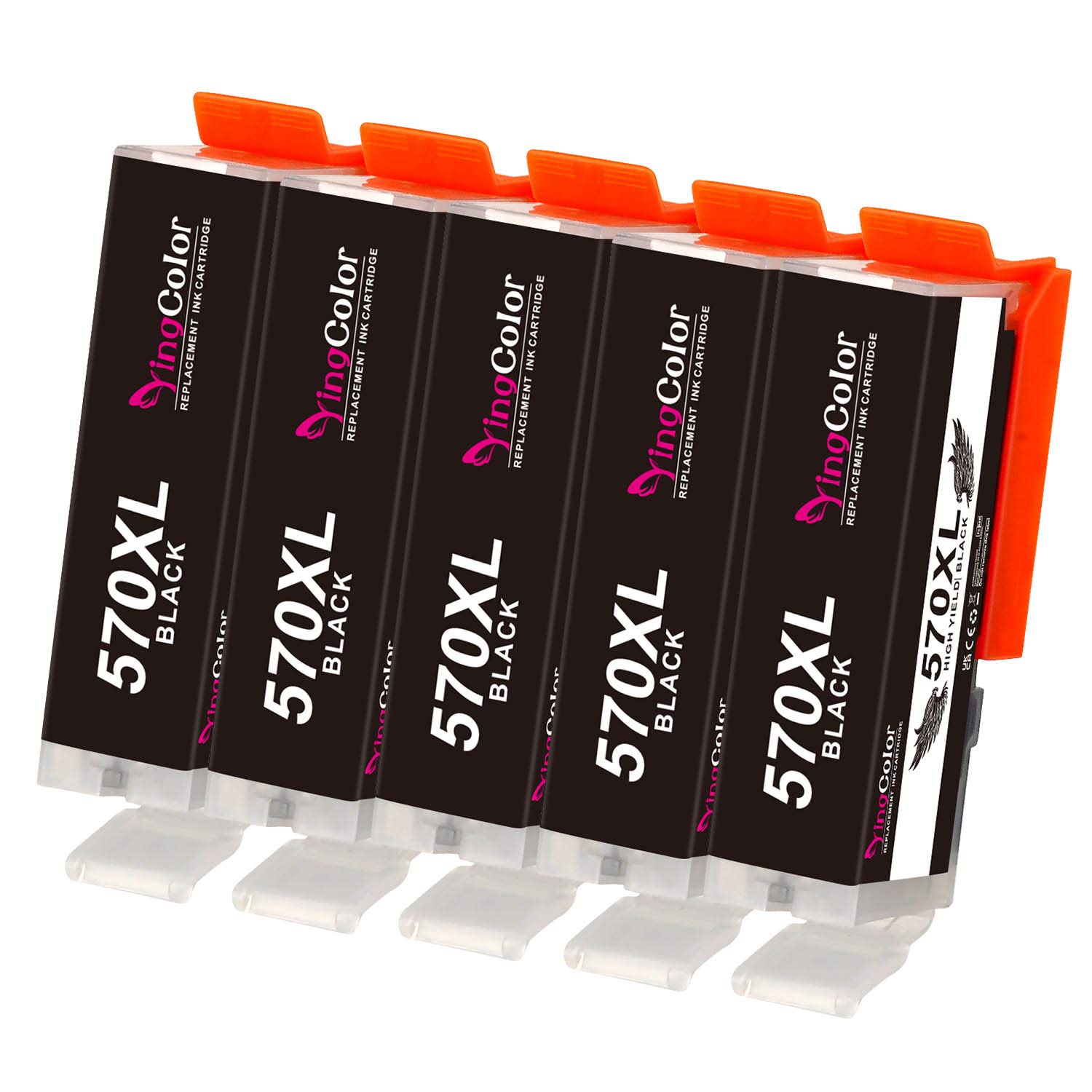 YINGCOLOR PGI-570 XL CLI-571XL Ink Cartridges for PGI 570XL 571XL 570 571 PGBK for MG5750 TS5051 TS5050 MG5751 MG5753 MG6850 MG6851 MG6852 TS5053 TS5055 TS6050 TS6051 TS6052, 5 Black