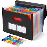 Accordion File Organizer, 13 Pockets 18 Lines Expanding File Folder, Portable Paper Bill Receipt Organizer, Letter A4 Size Document Holder with Blank Labels for Home School Office Supplies