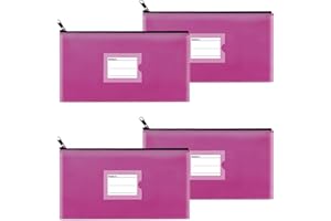Sinzip 4 Pack Bank Deposit Money Bag, Heavy Duty Leatherette Security Zipper Wallet with Clear Window, Coin Bag, Cash Bag, Tool Pouch, Assorted Colors (4 Pack Hot Pink)