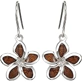 Sterling Silver Koa Wood Plumeria Hook Earrings
