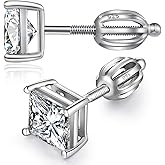 ZDaoBen Stud Earrings with Screw Back, 925 Sterling Silver Cubic Zirconia Round Cut/Square Cut Stud Earrings for Women and Men, Long & Thick Post, 4MM-8MM