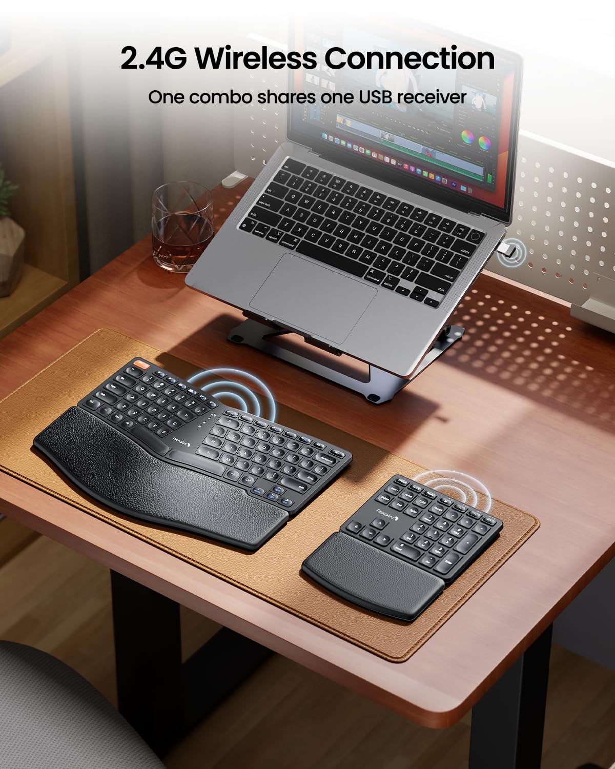ProtoArc Wireless Ergonomic Keyboard, EK04 2.4GHz USB Wireless Ergo Keyboard with Separate Numeric Keypad, Split Design, Hard Wrist Rest, Rechargeable, for Windows PC/Laptop/Desktop