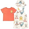 Disney Tigger Winnie The Pooh Baby French Terry Short Overalls T-Shirt and Hat 3 Piece Outfit Set Newborn to Infant