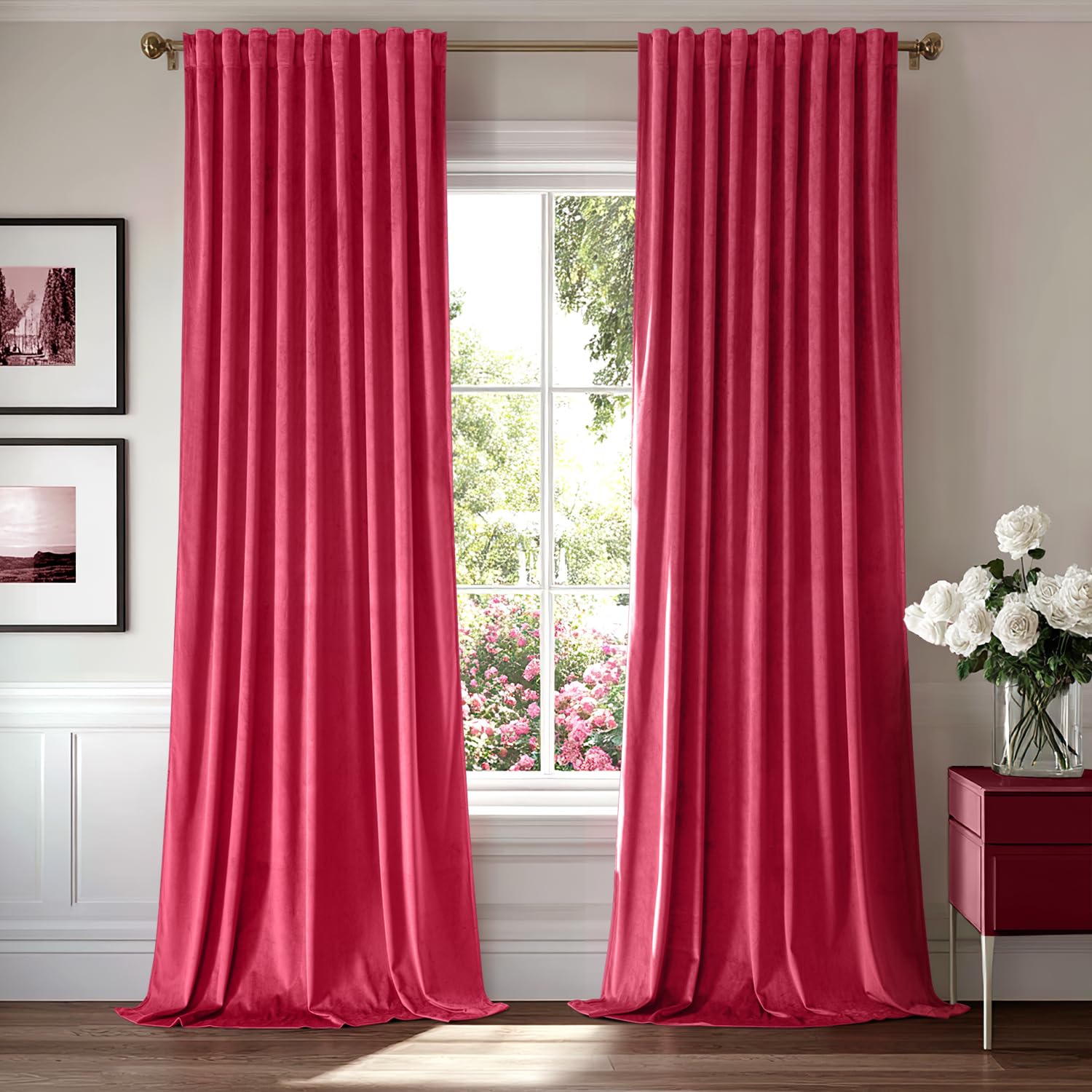 MIULEE Hot Pink Velvet Curtains 108 inches - Luxury Blackout Curtains for Bedroom Living Room Thermal Insulated Super Soft Window Drapes Rod Pocket & Back Tab, W52 x L108 inches, 2 Panels Image MIULEE Hot Pink Velvet Curtains 108 inches - Luxury Blackout Curtains for Bedroom Living Room Thermal Insulated Super Soft Window Drapes Rod Pocket & Back Tab, W52 x L108 inches, 2 Panels Image