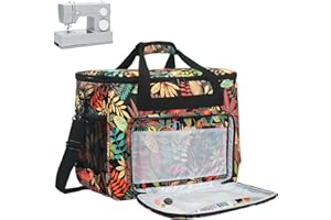 Haroranax Sewing Machine Case, Sewing Machine Bag Fits Most Standard Sewing Machines and Storage Sewing Accessories, for Singer/Janome (BLACK LEAF FLOWER)