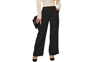 KICZOY Women Office Wide High Waist Pants Loose Fit Elastic Waist Pleated Front Trousers for Work Casual
