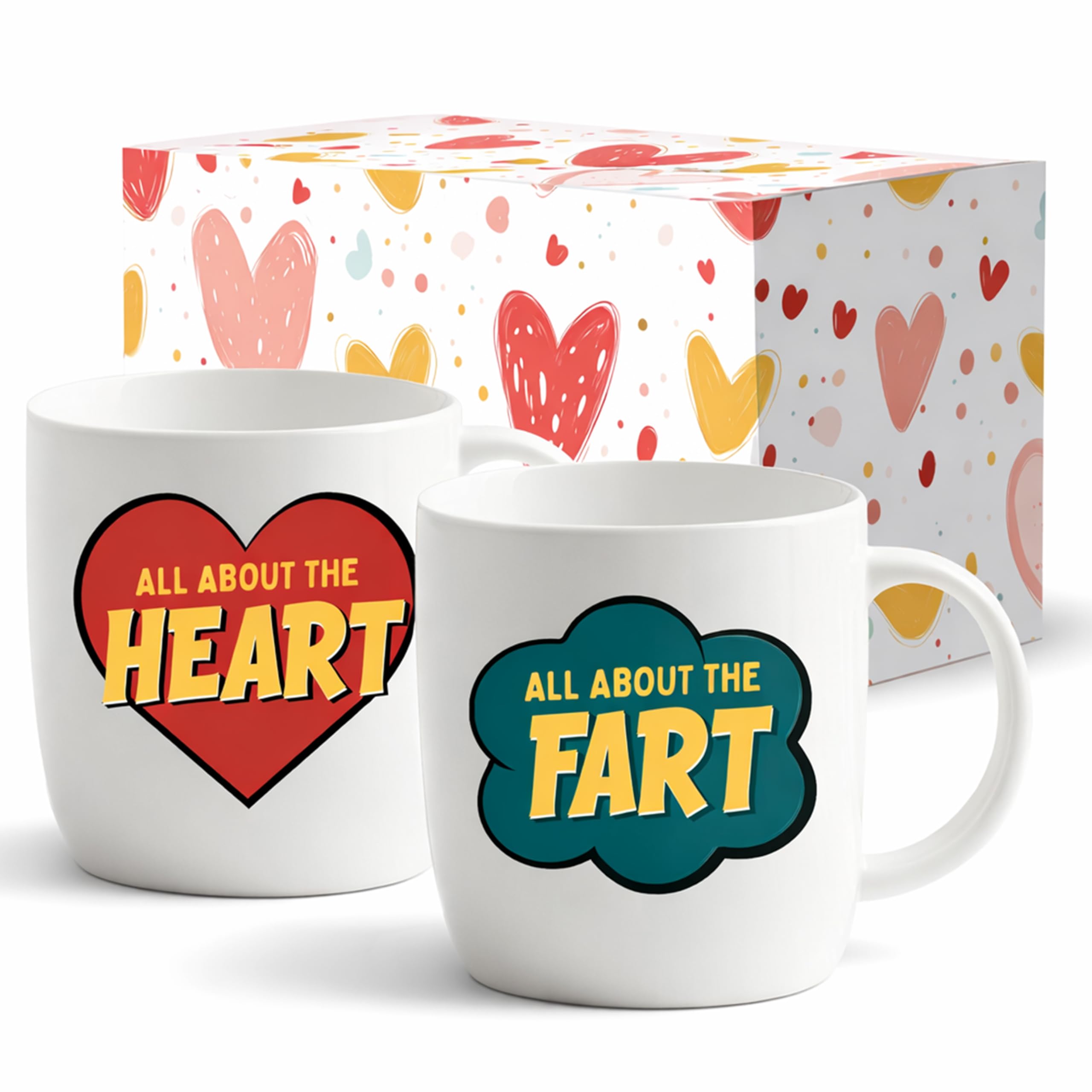 Triple Gifffted Anniversary Mugs for Couples - Pop Art Funny Fart Gag Gifts - 380ML Ceramic Coffee Cups in Gift Box - Idea for Valentine’s Day Christmas Wedding - Boyfriend Girlfriend - Husband Wife