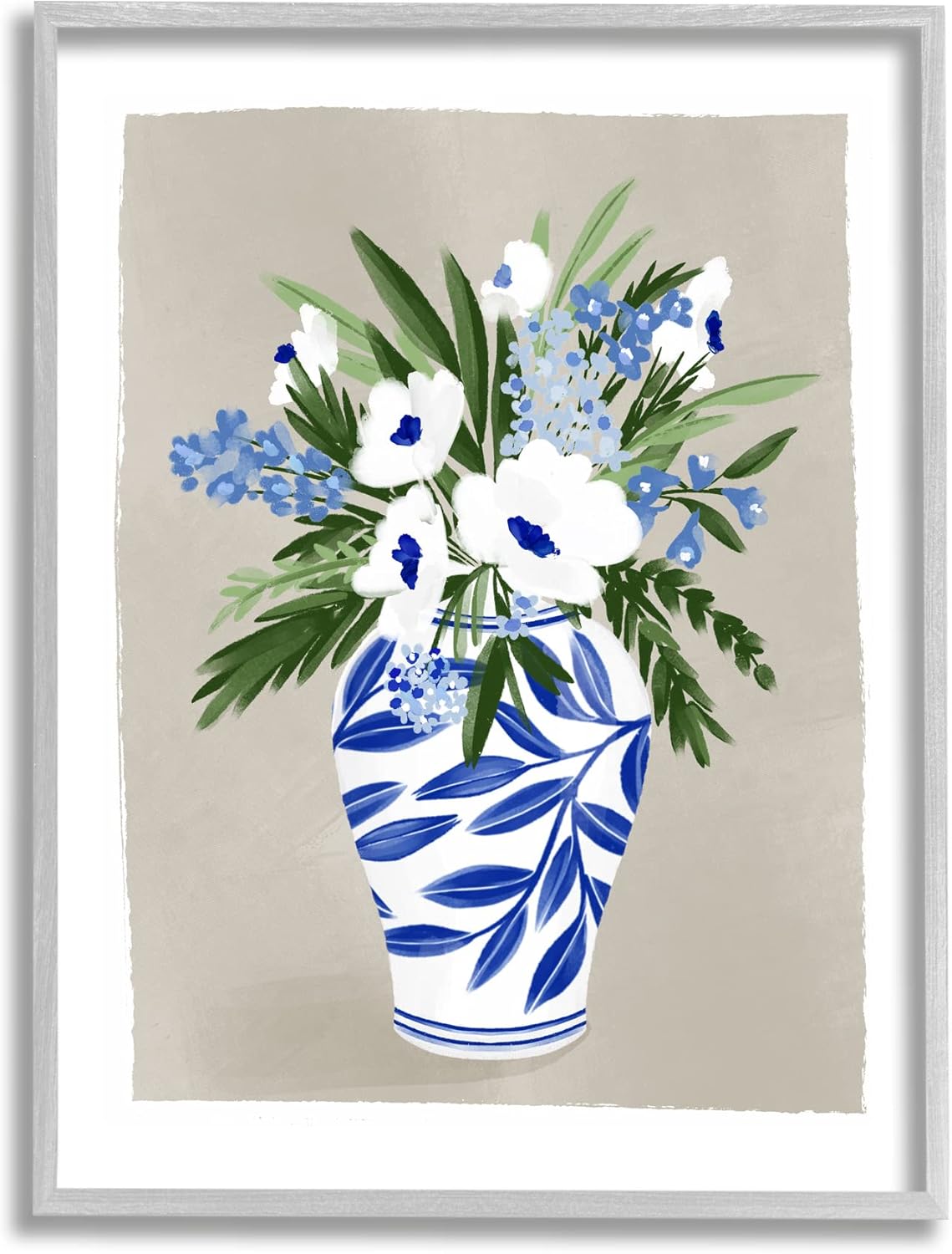Paintings - Stupell Industries White Poppies Flower Leaves Traditional Chinoiserie Pattern Vase, Design by Doodles.Ink.
