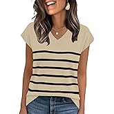 Rapbin Womens Summer V Neck Cap Sleeve Sweaters Knit Lightweight Casual Pullover Tops
