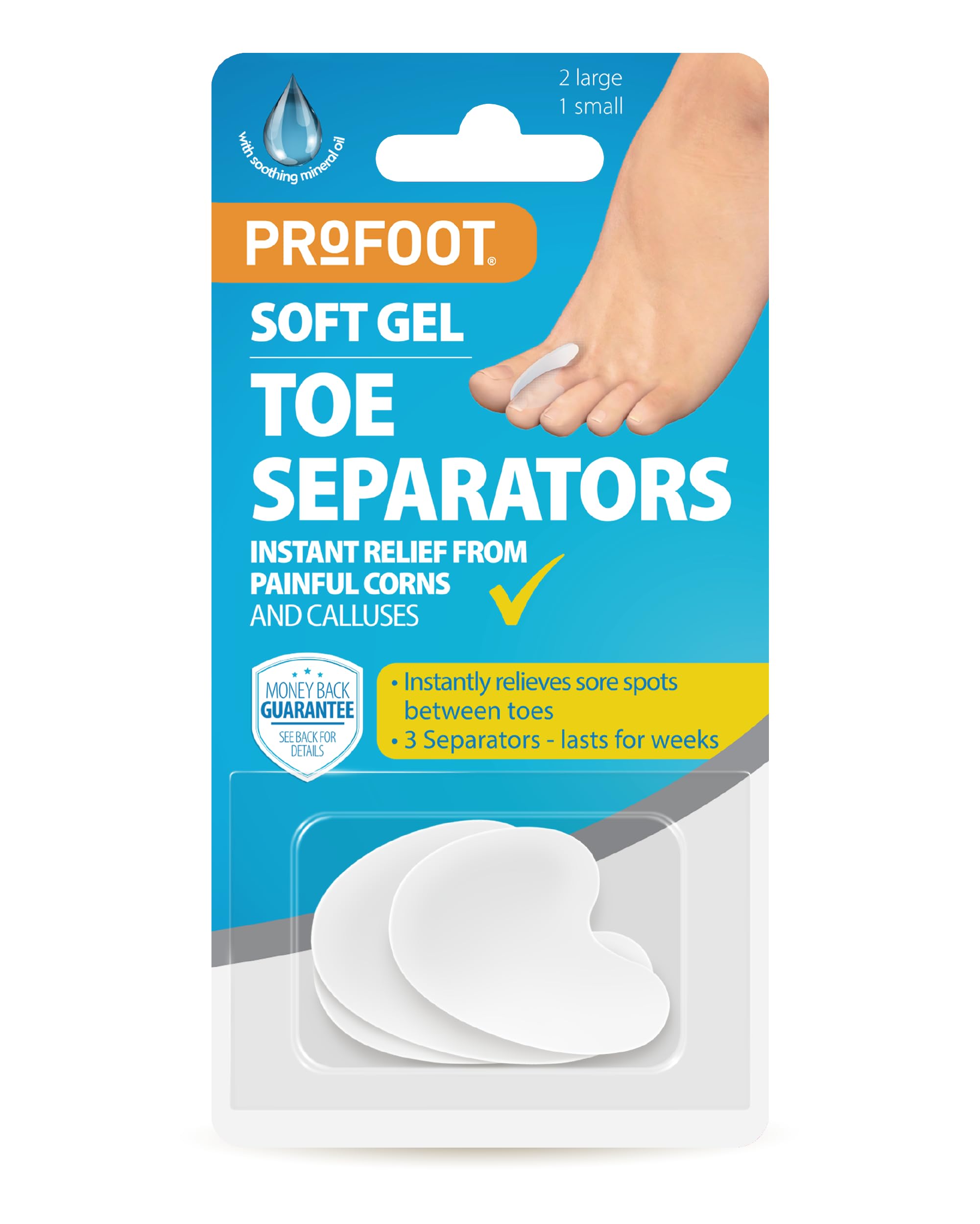 PROFOOT Toe Separators - Instant Relief from Corns and Calluses - Ideal for Overlapping Toes - Soft Gel Toe Spacer - Toe Spreaders