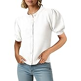 Saodimallsu Womens Puff Short Sleeve Cardigans Casual Summer Button Down Lightweight Knit Crew Neck Sweater Tops