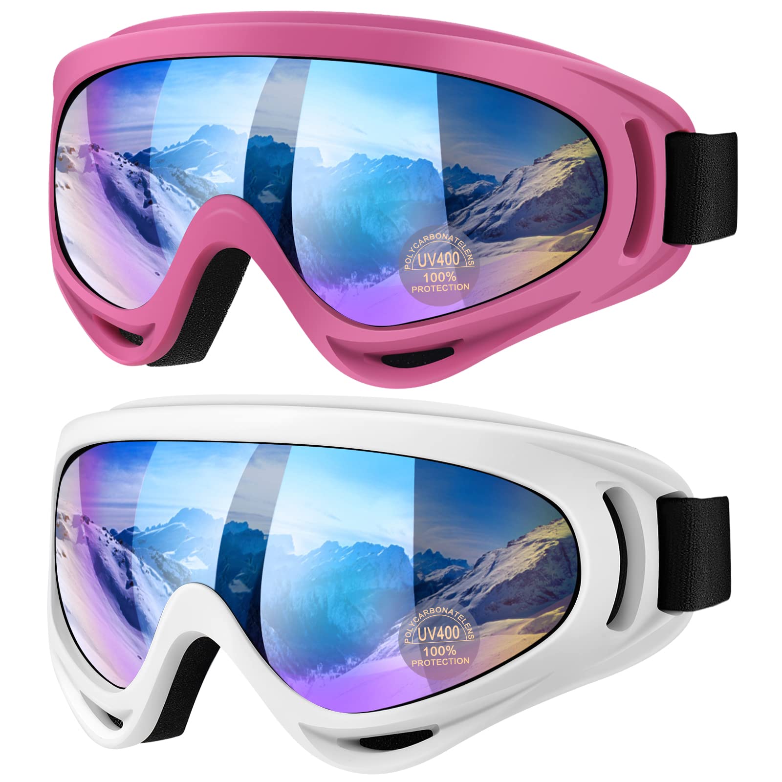 Vatefery Ski Goggles - Anti-glare, Anti-fog Snowboarding & Skiing Goggles 2-Pack for Men, Women, Kids & Youth
