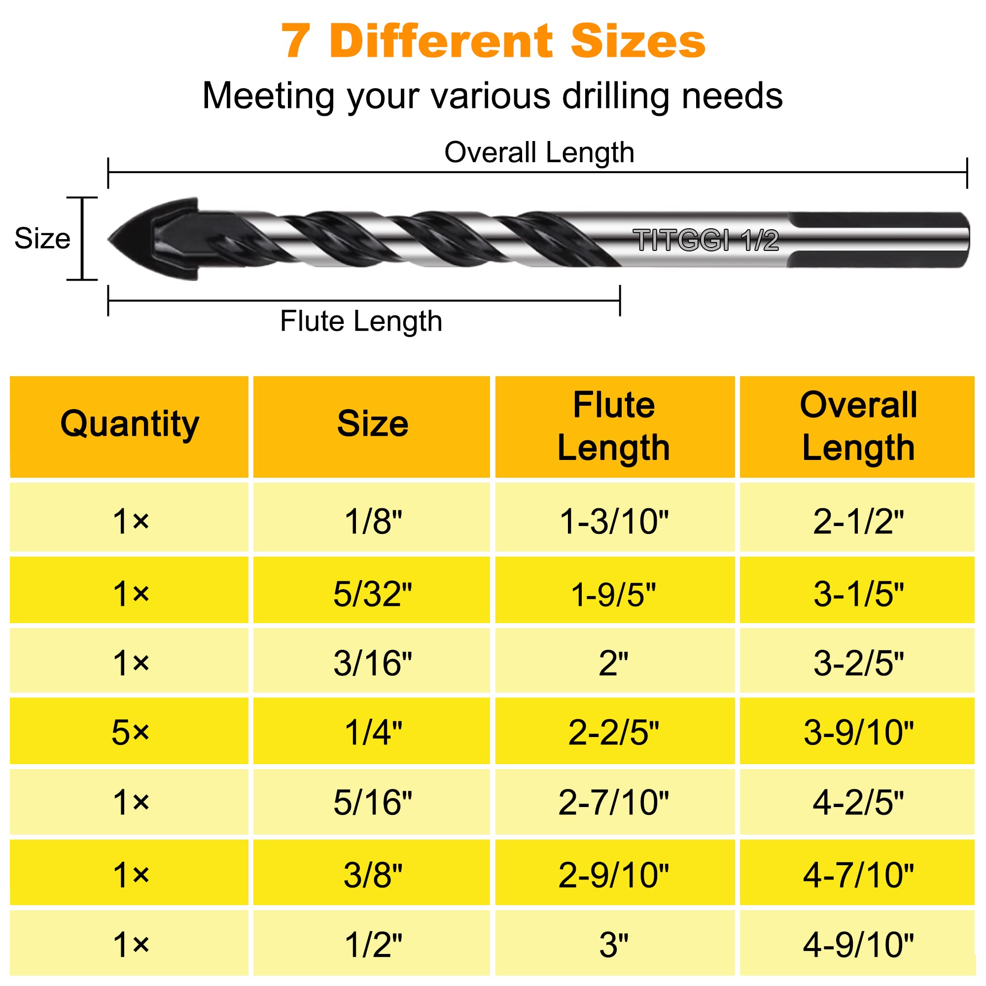 11PCS Masonry Drill Bit Set & Cement Drill Bit, Professional Drill Bit Set for Glass/Brick/Plastic/Cement/Wood/Tile/Etc, Industrial Strength Carbide Drill Bit Tip, 1/8
