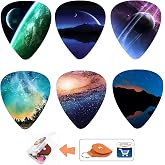 Unique Guitar Picks 12 Medium Gauge Pack with Picks Holder and Plastic Picks Box, SUNLP Fairyland Galaxy Themed Guitar Cool Picks for Bass Electric Guitar Acoustic Guitar Lovers guitarists gift