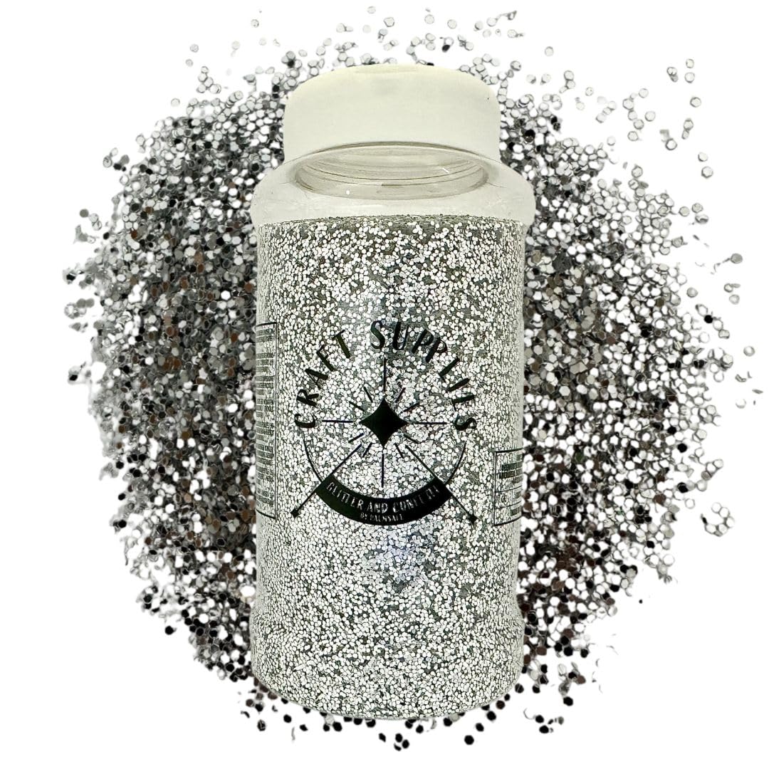 Palmsafe Large 500g Shaker Jar of Silver Glitter-Colourful Glitter for Resin or Crafts, Chunky Glitter, Nail Art, MAT1123
