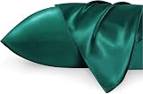 Bedsure Satin Pillowcase 2 Pack Queen 50x75 cm Dark Green with Envelope Closure