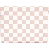 HIGH FIT Leather Pocket Cosmetic Bag for Purse,Coin Purse Lipstick Cosmetic Accessories Organizer, Travel Kit Storage Pouch,Waterproof Portable No Zipper Self-closing (Light Khaki/Checkered Pattern)