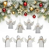 Yookeer Angel Ornaments Christmas Decorations Indoor Rustic Wood Angel Christmas Tree Decoration Farmhouse Whitewash Figurine for Home Office Tree Fireplace Garland(8 Pieces)