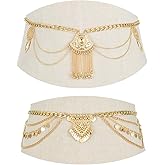 Tornito 2 PCS Waist Belt Chain Vintage Dangle Dancing Tassel Body Chain Bikini Beach Body Jewelry for Women Silver Gold Tone